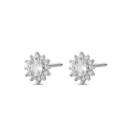 Rhodium-plated silver zirconia flower earring with 12 mm...