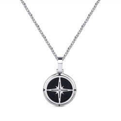 Steel wind rose disc pendant of mm with 55 + 5 cm chain