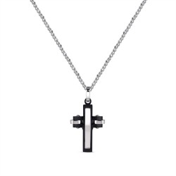 Pendentif croix en acier combiné de mm avec chaîne de 55...