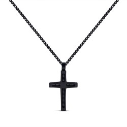 Pendentif croix combiné en acier noir de mm avec chaîne...