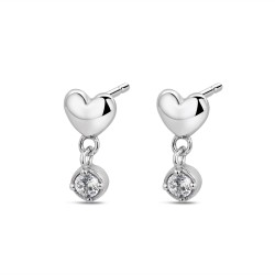 Rhodium-plated silver heart earring with zirconia hanging...