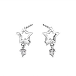 Rhodium-plated silver double star earring with zirconia...
