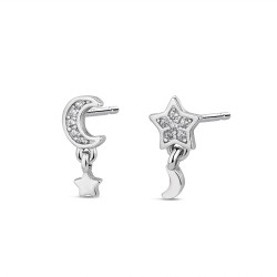 10 mm rhodium-plated silver star and moon earring with...