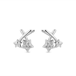 Rhodium-plated silver star earring with 8 mm crossed...