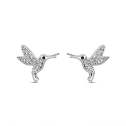 Hummingbird rhodium-plated silver earring with 10 mm...