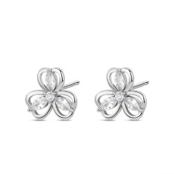 Rhodium-plated silver clover earring with 10 mm zircons...