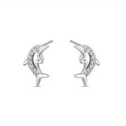 10 mm rhodium-plated silver zirconia dolphin earring with...