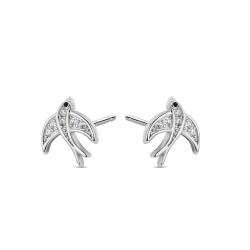 Rhodium-plated silver earring with 8 mm zirconia dove and...