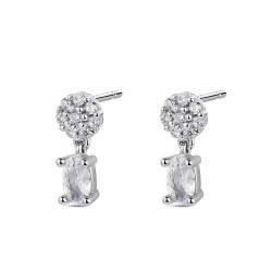 Rhodium-plated silver flower earring with 10 mm hanging...
