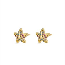 Multicolored 9 mm starfish plated silver earring with...