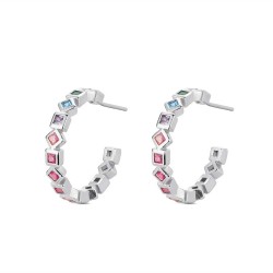 Rhodium-plated silver 22 mm multicolor hoop earring with...