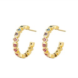 Silver plated 22 mm multicolor hoop earring with pressure...