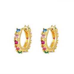 15 mm hoop plated silver earring with multicolored zircons