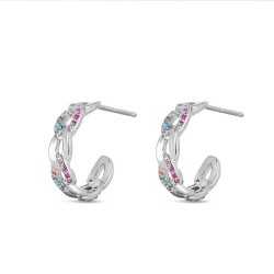 Rhodium-plated silver 14 mm hoop earring with...