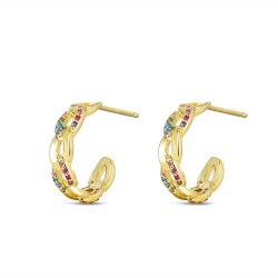Silver plated 14 mm hoop earring with multicolored...