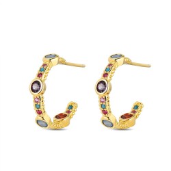 Silver plated 18 mm hoop earring with multicolored...