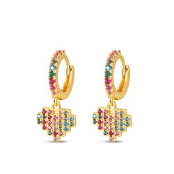 Silver plated 12 mm hoop earring with 10 mm multicolor...