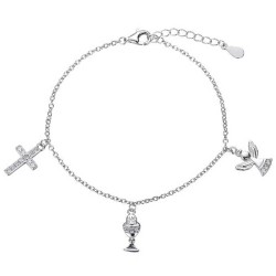 Bracelet en argent rhodié avec ange, croix et calice...