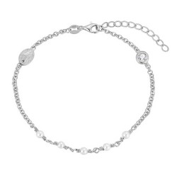 Rhodium-plated silver bracelet with 3 mm pearls and oval...