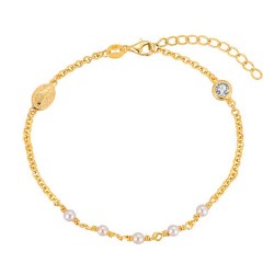 Bracelet en argent plaqué avec perles de 3 mm et ovale...