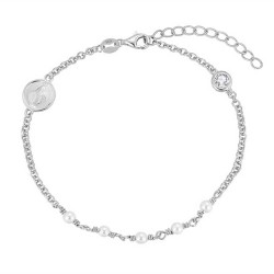 Bracelet en argent rhodié avec perles de 3 mm et disque...