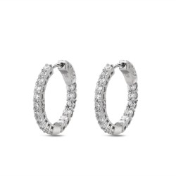 Rhodium-plated silver hoop earring with 25 mm zircons inside