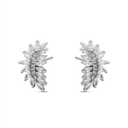 Rhodium-plated silver earring with 15 mm leaf zircons...