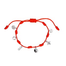 Bracelet fil rouge sept noeuds porte-bonheur rhodié