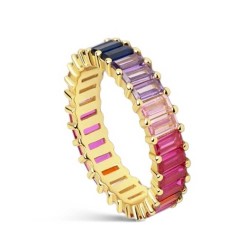 Multicolor baguette plated silver ring with claws