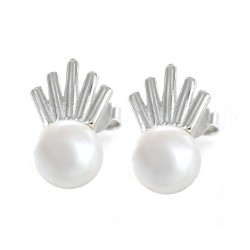Silver Earring And 9 Mm Natural Pearl With Smooth Crown...
