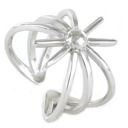 Rhodium-plated sunrays silver ring