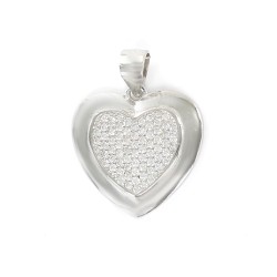 Rhodium Plated Silver Heart Micro Pave Pendant With 16mm...