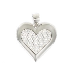 Rhodium Plated Silver Heart Micro Pave Pendant With 19mm...