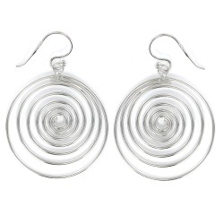 Rhodium Plated Silver Earring Spiral Thread 30 Mm Hippie...