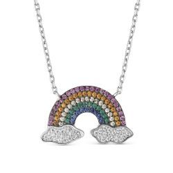 Color Zirconia Pendant With Rhodium Plated Chain Ar