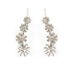 Flower Rhodium Plated Silver Climber Trend Earring