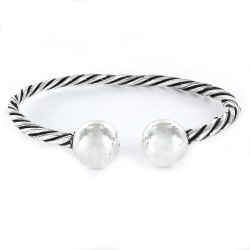 4mm Curly Tube Open Silver Bangle With Two 12mm Balls