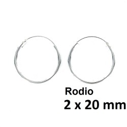 Rhodium Plated Silver 2 X 20mm Hoop Earring