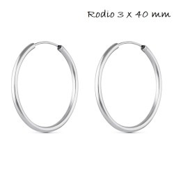 Rhodium Plated Silver Earring Hoop Thread 3 X 40 Mm