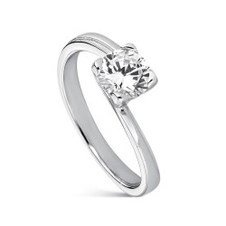 Zirconia Ring Solitaire Four Claws Crossed Arm Smooth