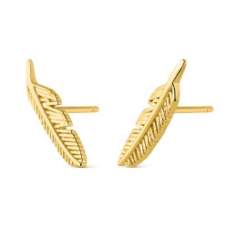 Silver plated feather climber trend earring with pressure...