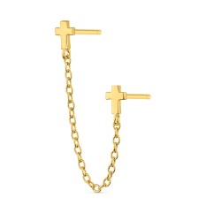 Silver plated piercing with chain two crosses unit