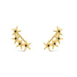 Silver plated climber trend earring with 4 star black...