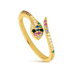 Snake plated silver ring with colored zircons