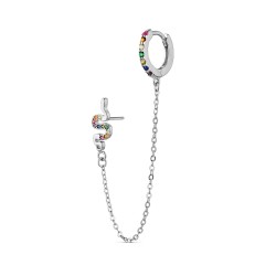 Multicolored rhodium-plated silver ear cuff with snake...