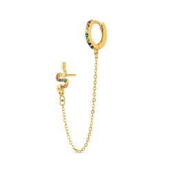 Multicolored plated silver snake ear cuff with 8 mm hoop...
