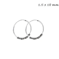 Silver 18 mm Balinese hoop earring with central oxidized...