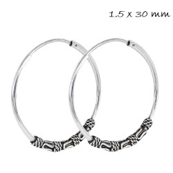 30 mm Balinese silver hoop earring with oxidized central...