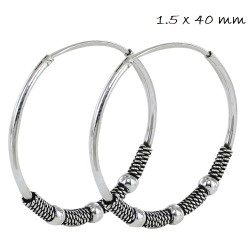 40 mm Balinese silver hoop earring with oxidized central...
