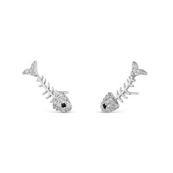 Rhodium-plated silver climber trend earring with zircons